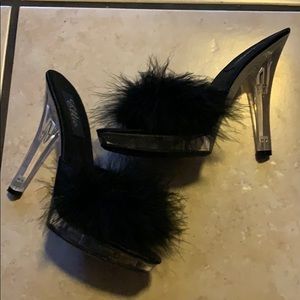 Fuzzy Clear Hustler Heels